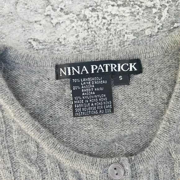 Nina Patrick Women Cardigan Sweater Button Front Gray Lamp Wool Size S - Picture 8 of 9